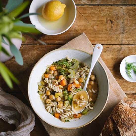 Preserved Lemon Chickpea Pasta Soup