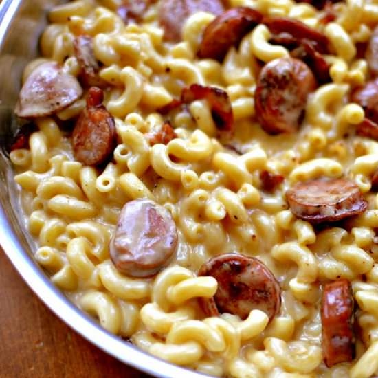 Bacon Sausage Macaroni and Cheese