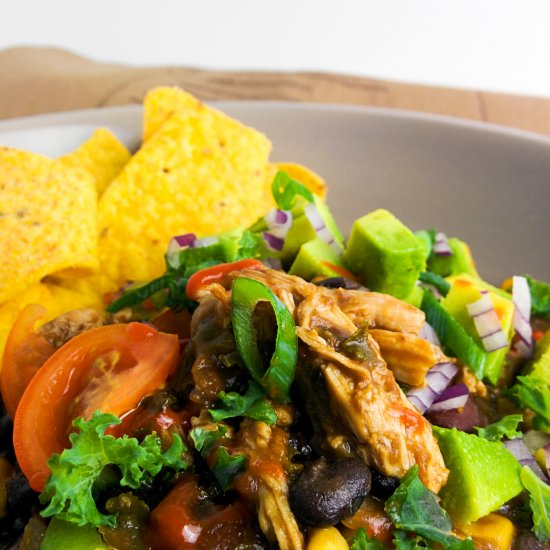 Healthy chili con pollo with kale