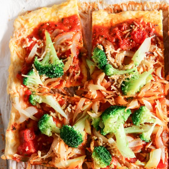 Broccoli Onion Chicken Crust Pizza