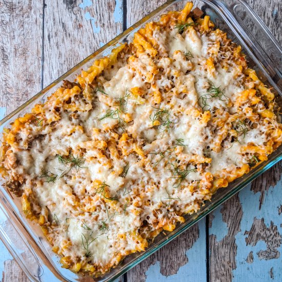 Pumpkin and Sausage Pasta Bake