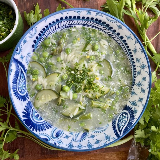 Primavera soup with gremolata