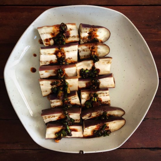 STEAMED EGGPLANT, SOY DIPPING SAUCE