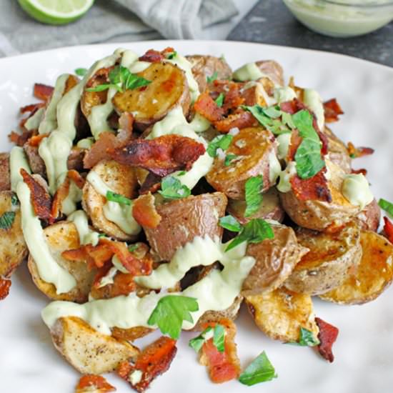 roasted potatoes with avocado cream