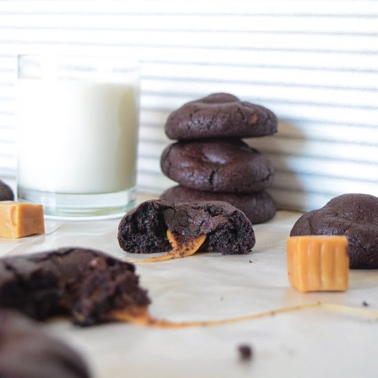 Caramel-Stuffed Double Choc Cookies