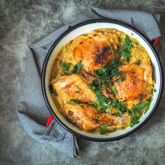 Baked chicken with red lentil