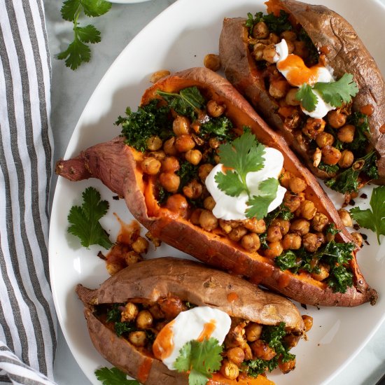 VEGAN STUFFED SWEET POTATOES