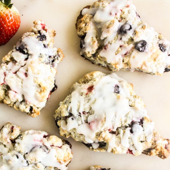 Eggless Strawberry Blueberry Scones