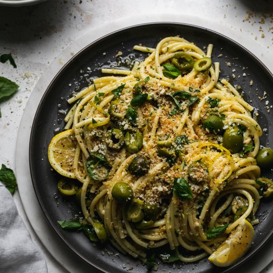 Green Olive Pasta with Breadcrumbs