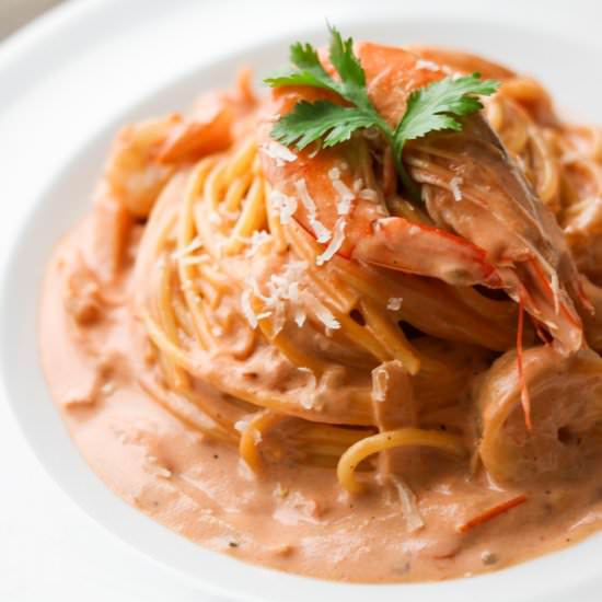 Shrimp Pasta in Tomato Cream Sauce