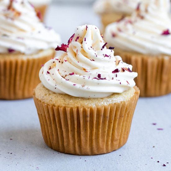 Vegan Cardamom Rose Cupcakes