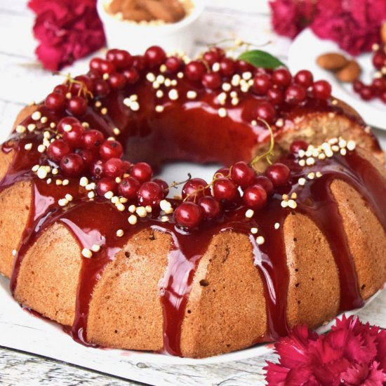 Almond cake with berry glaze