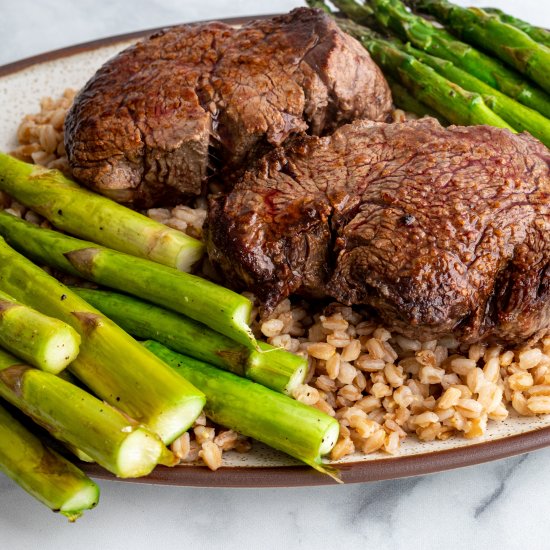 Farro, Filet and Asparagus Dinner