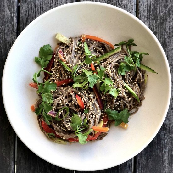 cold tahini soba noodles