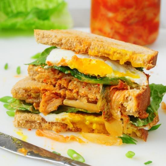 Kimchi and Fried Egg Sandwich