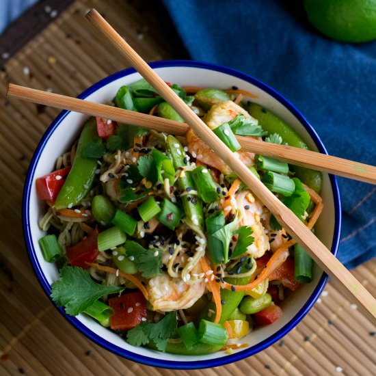 Edamame Spaghetti with Shrimp