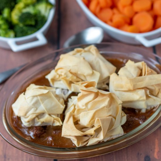 Steak Pie with Filo Pastry Topping