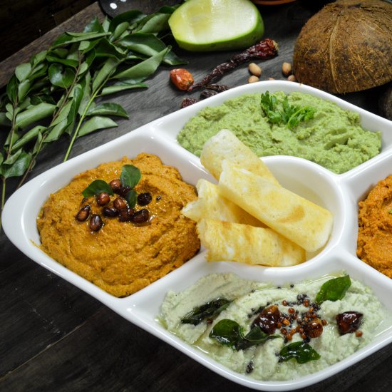 4 ways Coconut Chutney Platter