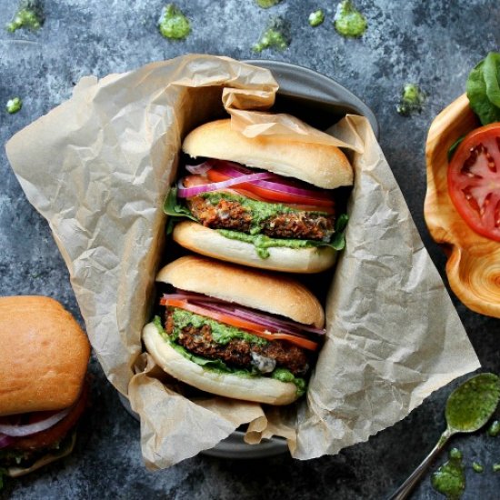 Cheesy Vegan Fried Mushroom Burgers