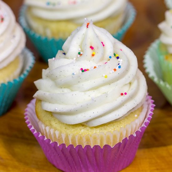 Vanilla Cupcakes with Vanilla Frosting