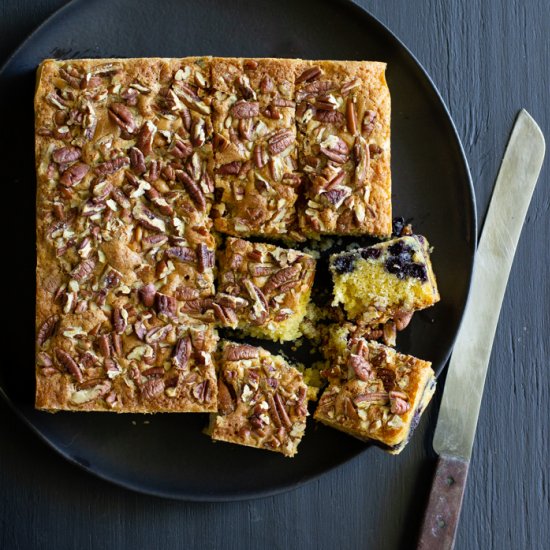 Blueberry pecan picnic cake