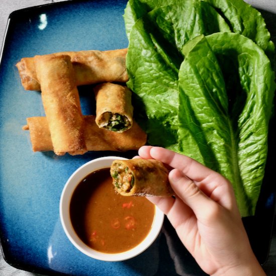 Duck spring rolls. Special sauce.