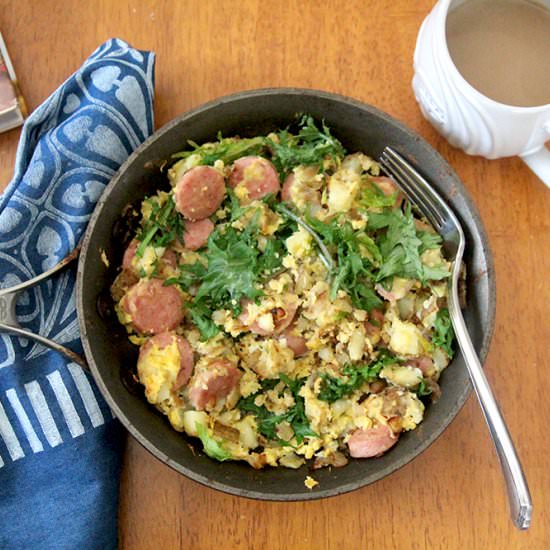 Bratwurst Skillet with Eggs for One