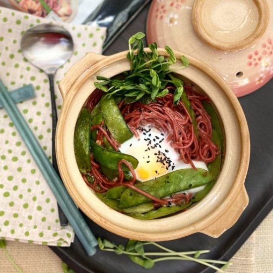 Red Rice Ramen with Snow Peas