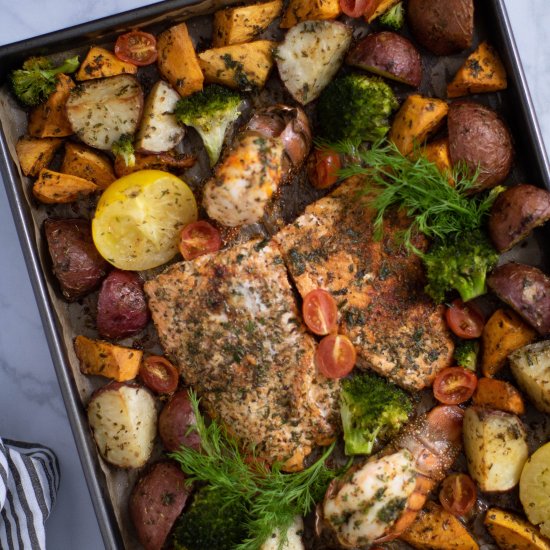 SHEET PAN GARLIC HERB SEAFOOD