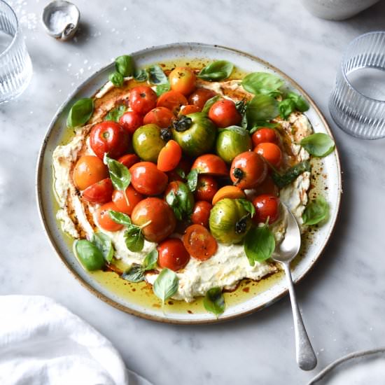 Lemon ricotta, tomatoes and basil