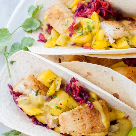 Fish tacos with mango salsa