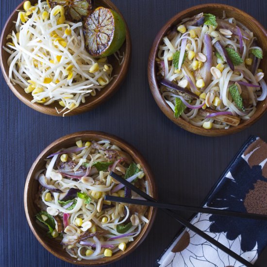 Pad Thai with Eggplant and Corn