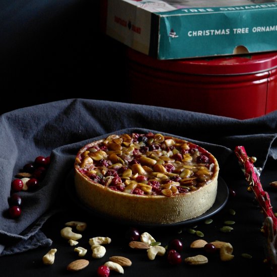 caramel nut and cranberry tart