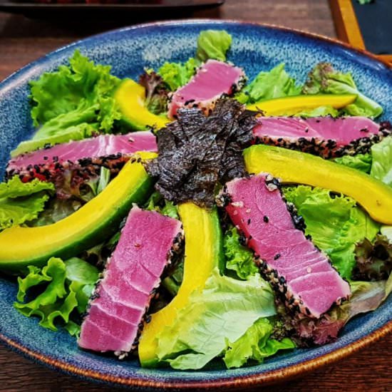 Tunacado salad with ginger dressing