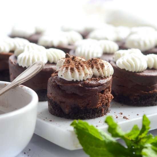 Thin Mint Chocolate Cheesecakes