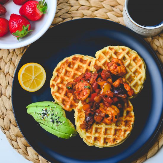 Cassava Corn Waffles with Shrimp Cr