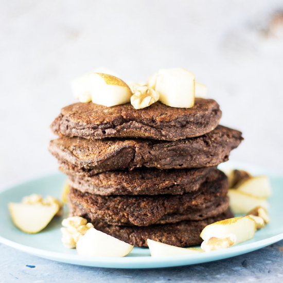 Coconut, pear & chocolate pancakes