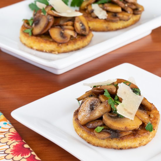 Polenta Bites with Garlic Mushrooms