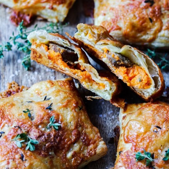 bangers & sweet potato hand pies