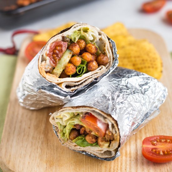 Spicy roasted chickpea wraps