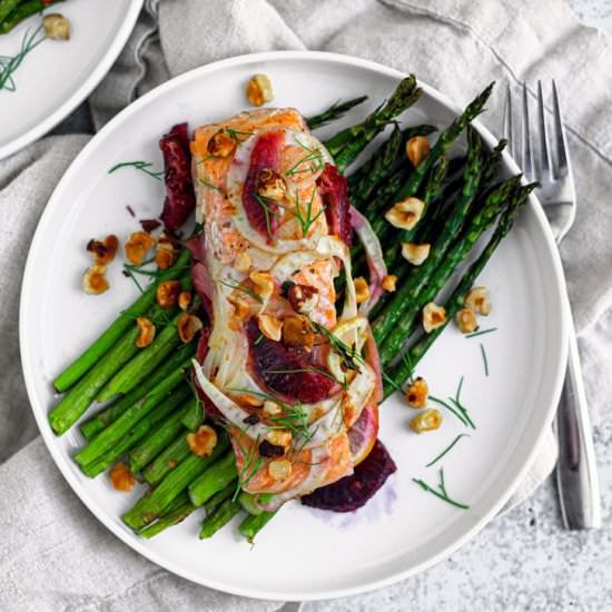 salmon with blood orange + fennel