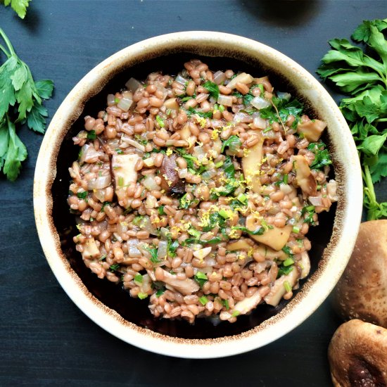 Vegan Barley Risotto with Shiitakes