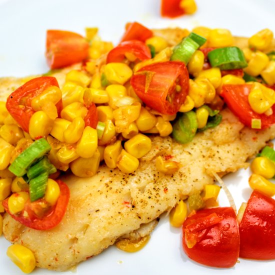 Halibut With Charred Corn Salad