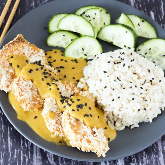 Vegan sweet potato katsu curry