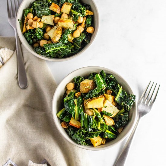 Roasted Potato Kale & Chickpea Salad