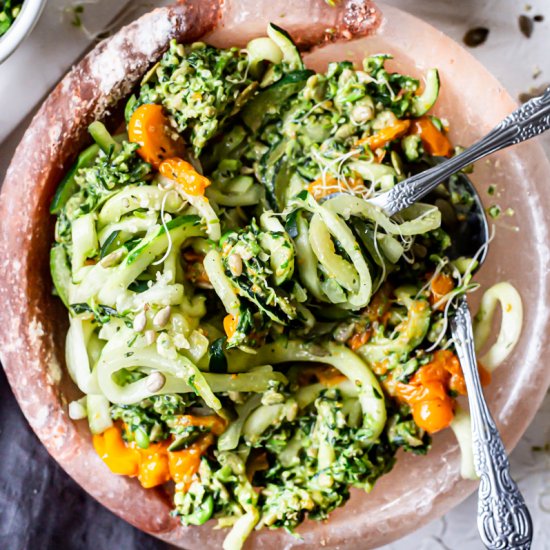 Seedy Pesto Zucchini Noodles