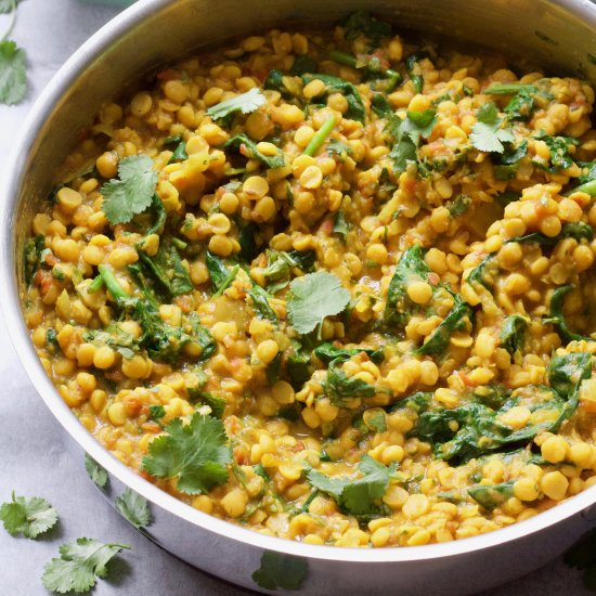 Tarka Dhal with Spinach (Vegan)