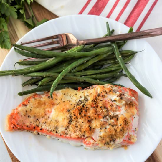 Baked Salmon with Mayo and Parmesan