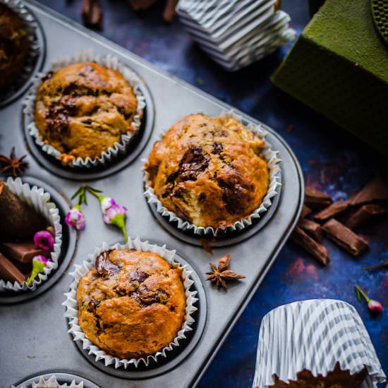 One bowl chocolate and banana muffins