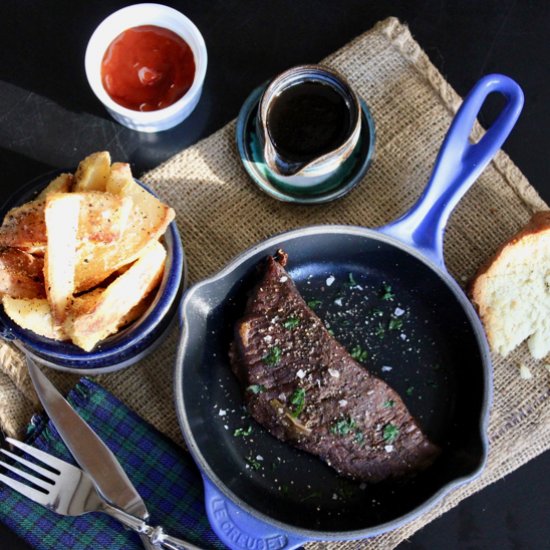 Guinness Braised Steak with Chips